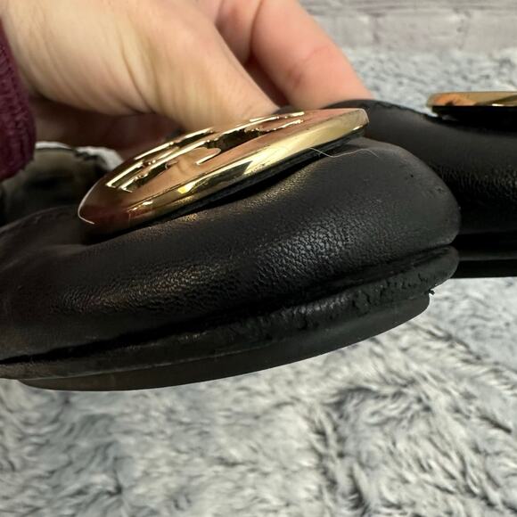 Tory Burch Minnie Ballet Flats Black Leather Gold Circle Logo Size 7M Loafers - Picture 6 of 13